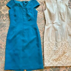 Turquoise Blue Cap Sleeve Sheath Dress and cream sleeveless dress size 4